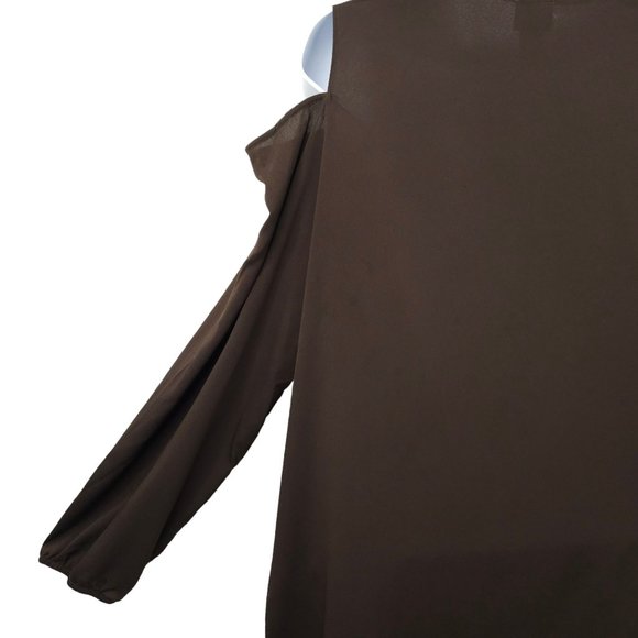 Chicos Covered Placket Button Front Shirt Women Size 2 US L/12 Brown Long Sleeve - Picture 14 of 15